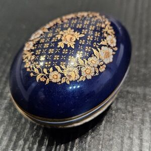 Limoges Castel Elegant Blue and Gold Decorative Trinket Box